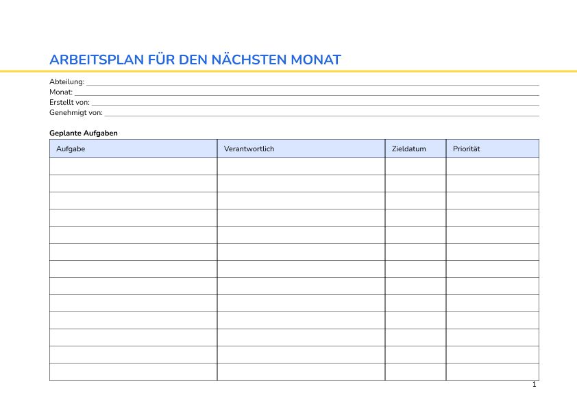 Arbeitsplan für den nächsten Monat