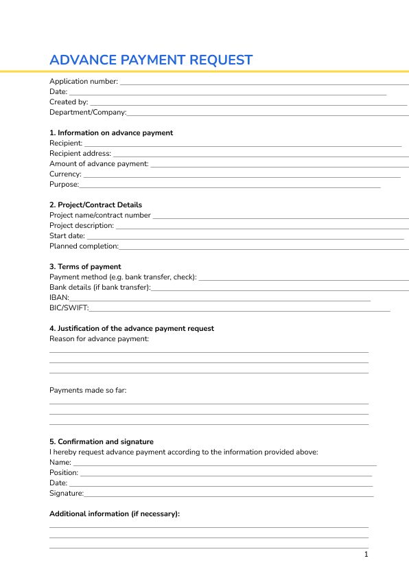 Advance payment request