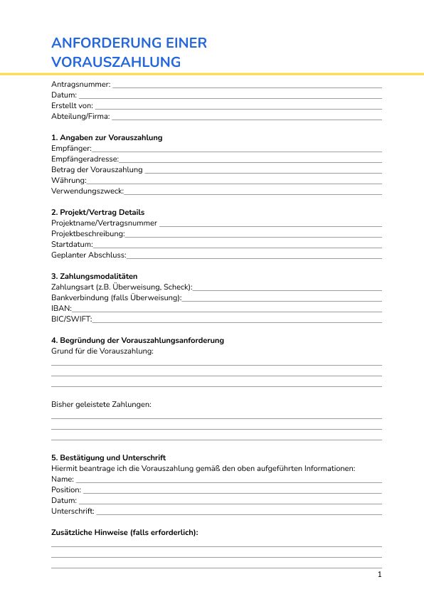 Anforderung einer Vorauszahlung