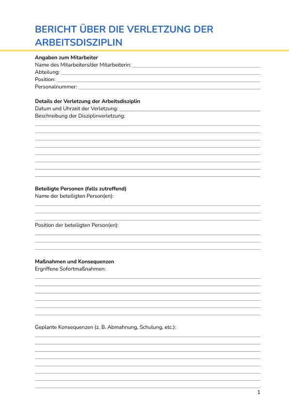Bericht über die Verletzung der Arbeitsdisziplin
