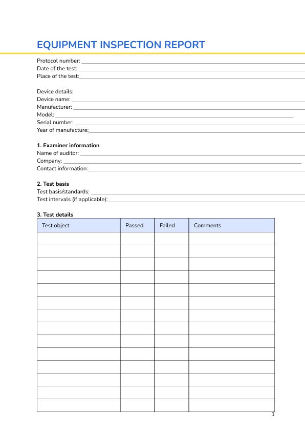 Equipment inspection report