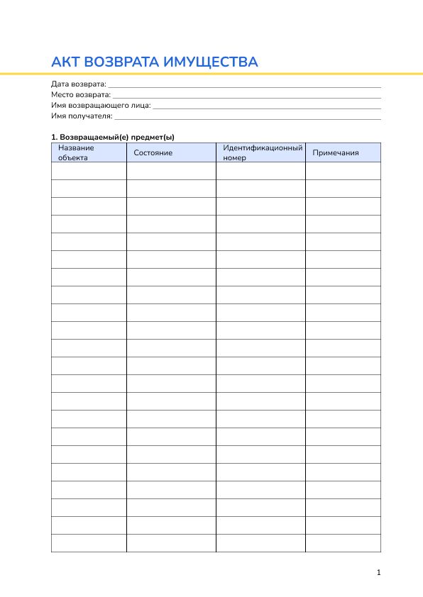 Акт возврата имущества