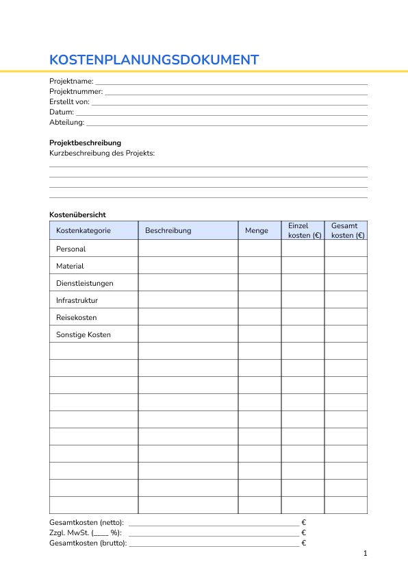Kostenplanungsdokument