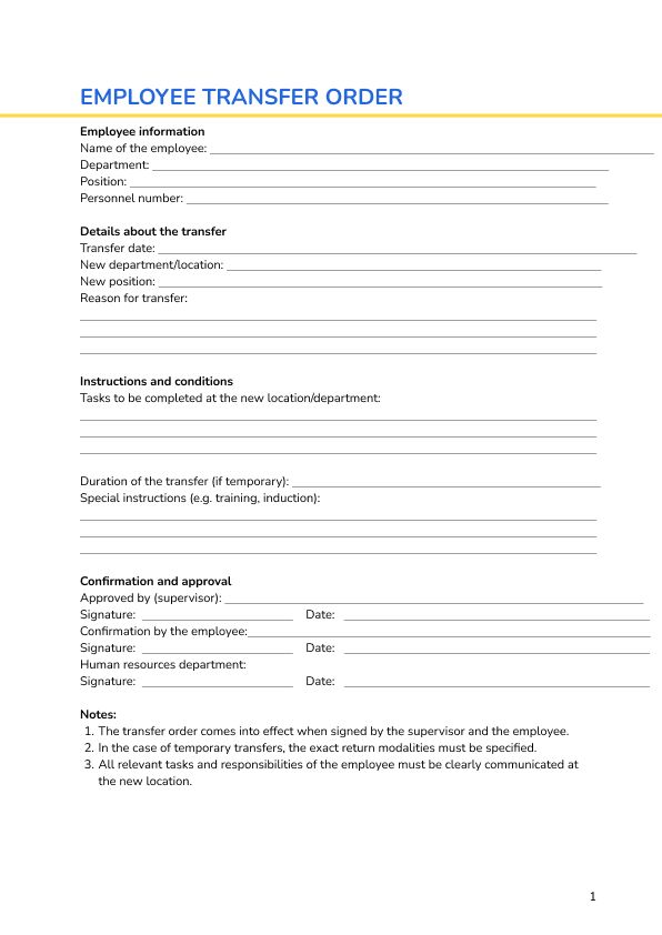 Employee transfer order