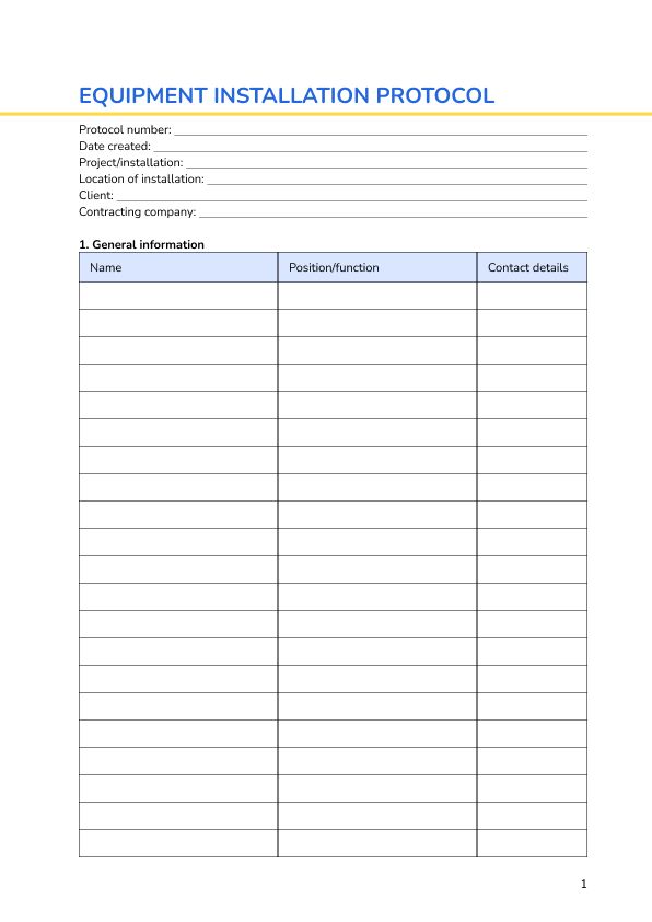 Equipment installation protocol