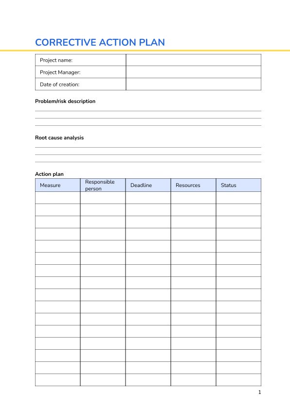 Corrective action plan