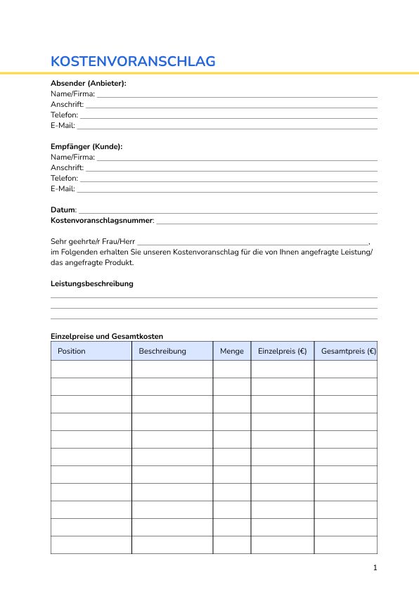 Kostenvoranschlag