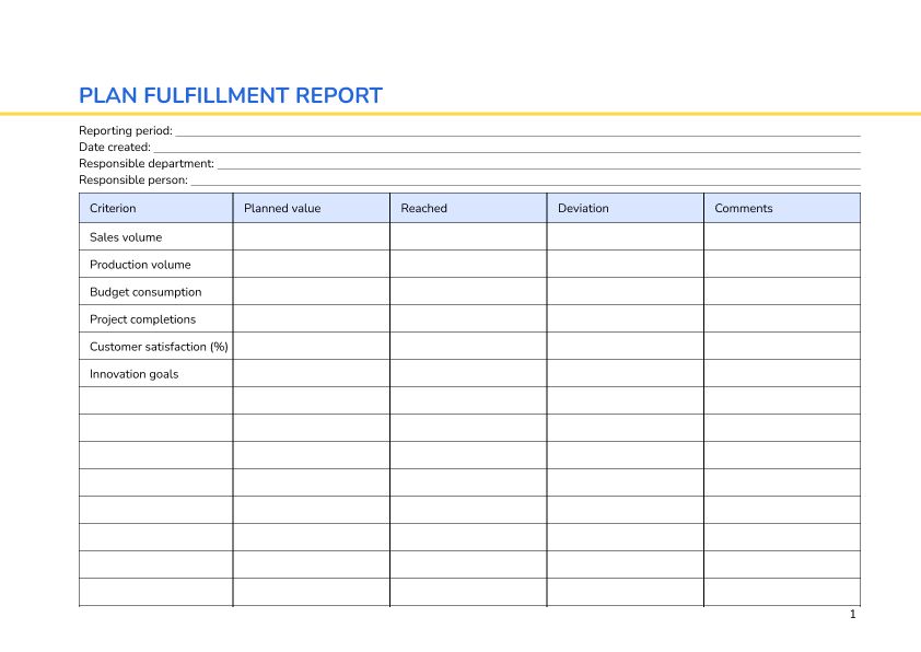Plan fulfillment report