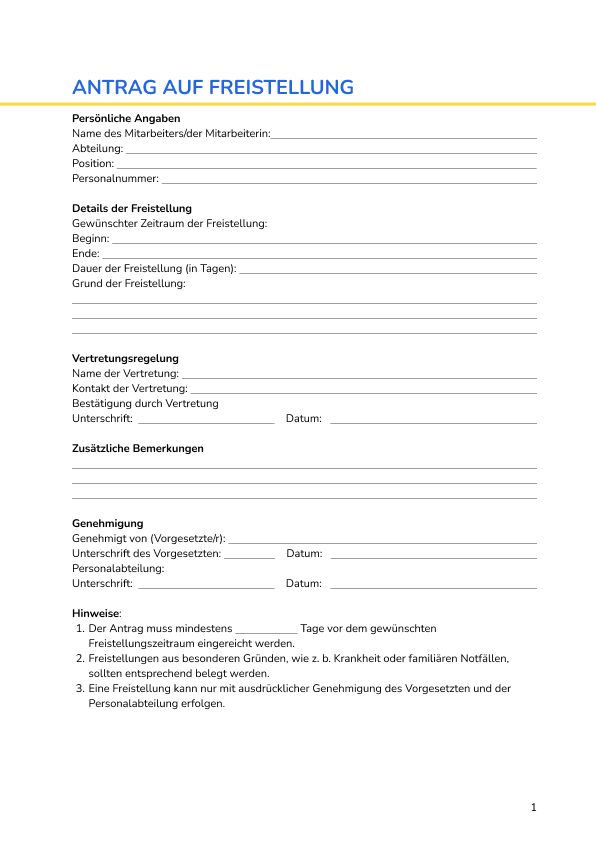 Antrag auf Freistellung