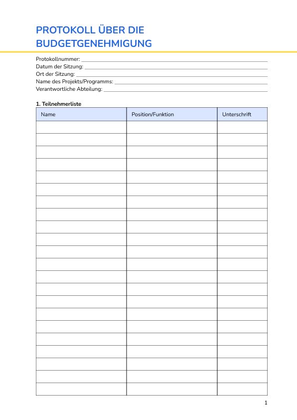 Protokoll über die Budgetgenehmigung
