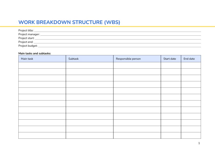 Work breakdown structure (WBS)