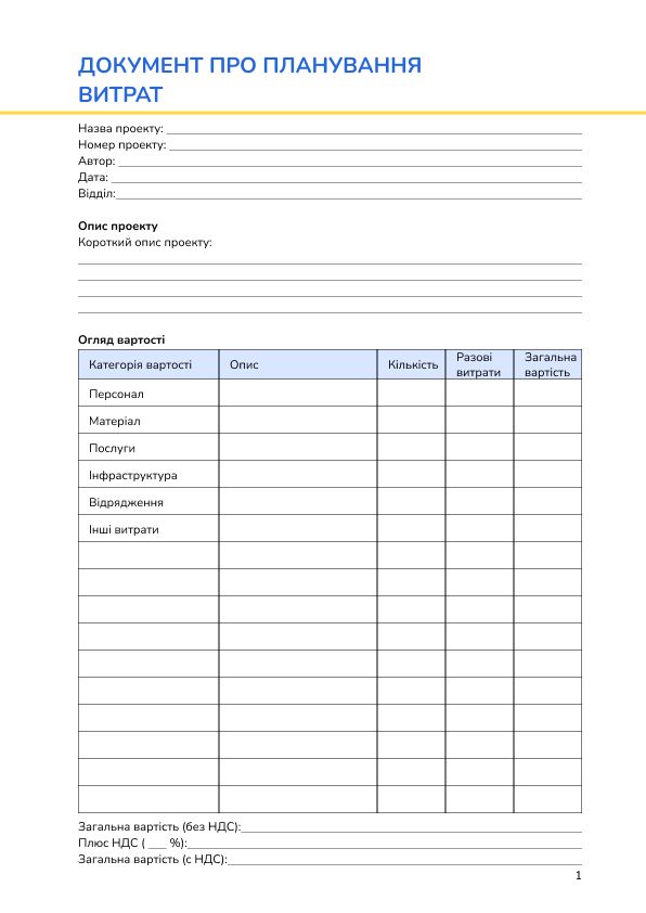 Документ про планування витрат